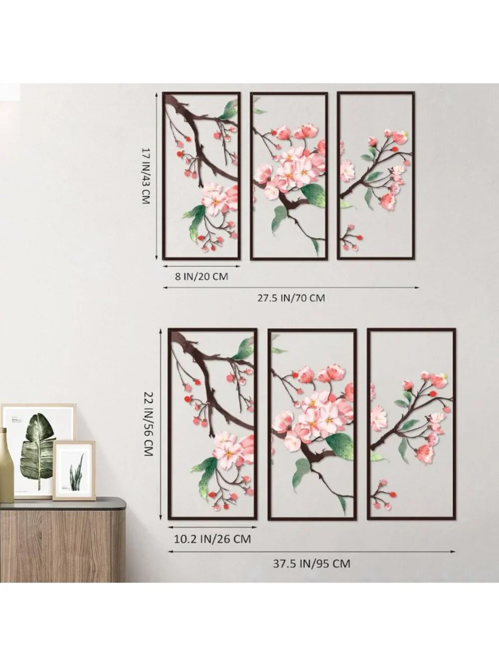 3-Piece Metal Flower Wall Art Set - Rustic 2D Floral Decor for Living Room